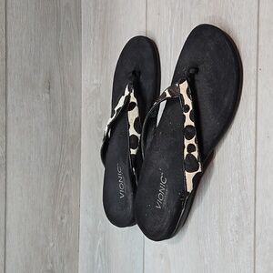 Vionic Women Selena w Orthaheel Thong Leather Hair Sandals Slide shoes sz 8